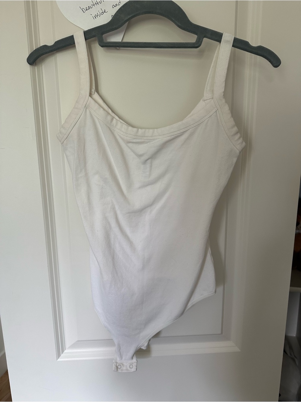 Skims Women's White Ribbed Tank Bodysuit - Classic Scoop Neck